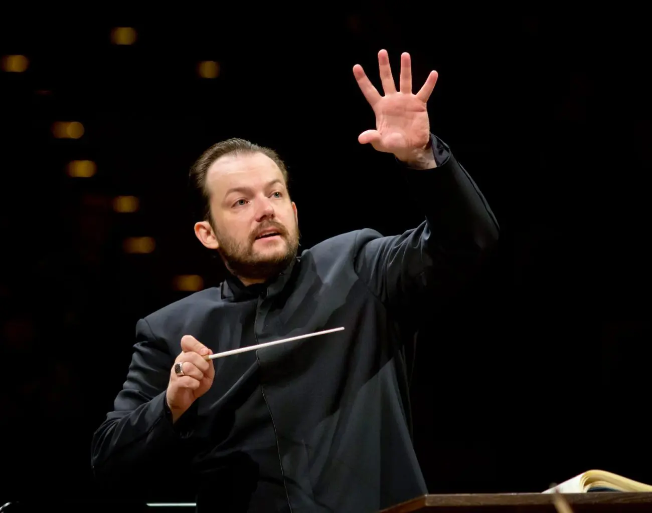 Conductor Andris Nelsons with a conductor's baton in his hand